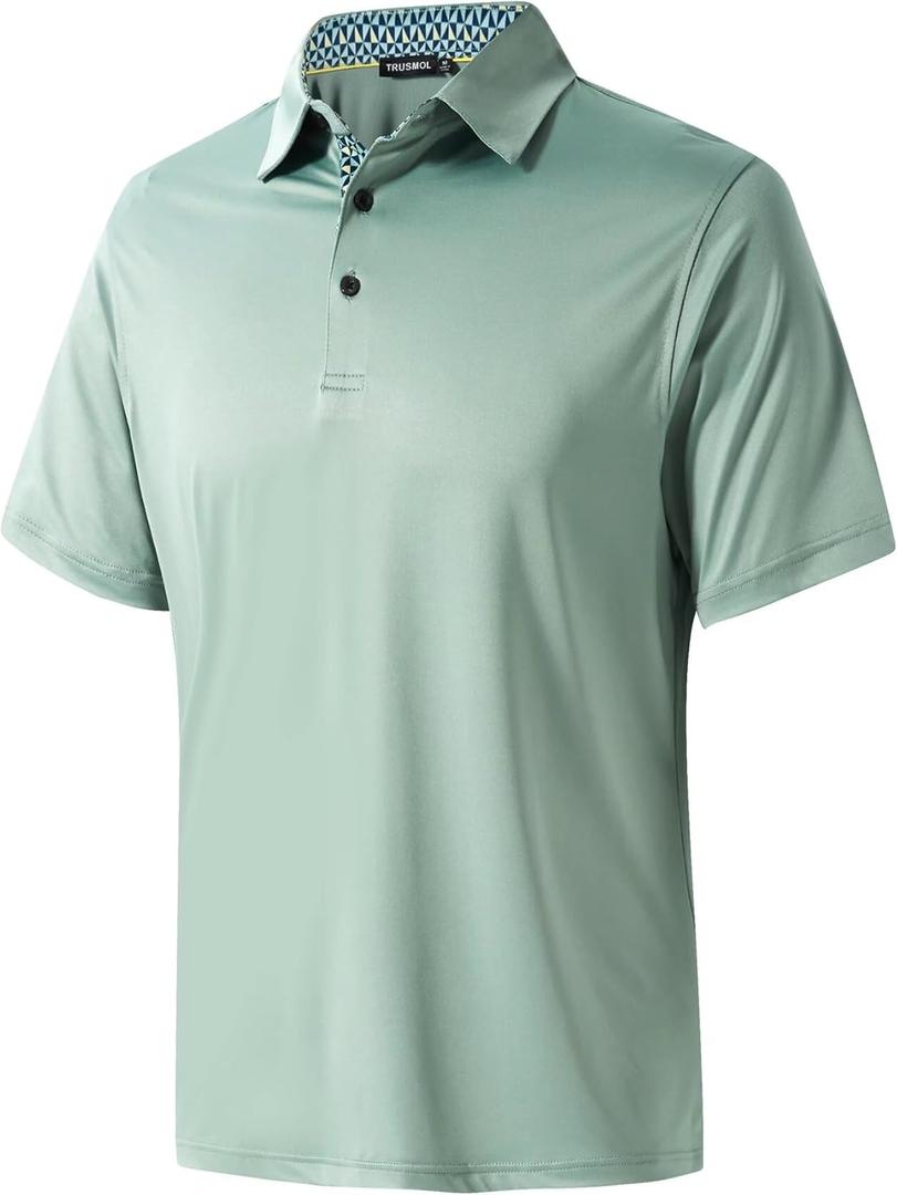 Mens Golf Shirts Dry Fit Short Sleeve Casual Performance Solid Collared Polo Shirts for Men (Green, XXXL)
