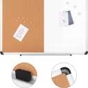 VUSIGN White and Cork Board Combination, 24" x 36" Dry Erase and Corkboard Combo for Home or Office, Wall Mounted Notice Bulletin With Aluminum Frame