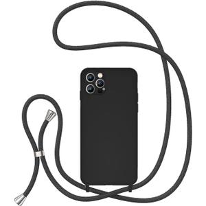 UEEBAI Crossbody Lanyard Phone case for iPhone 12 Pro Max, Silicone Phone Cover with Adjustable Necklace Strap Soft Belt Neck Cord Lanyard Shockproof Protective Case - Black