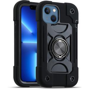 MARKILL Compatible with iPhone Case with Ring Stand, Heavy-Duty Military Grade Shockproof Phone Cover (Black, iPhone 13 Pro Max)