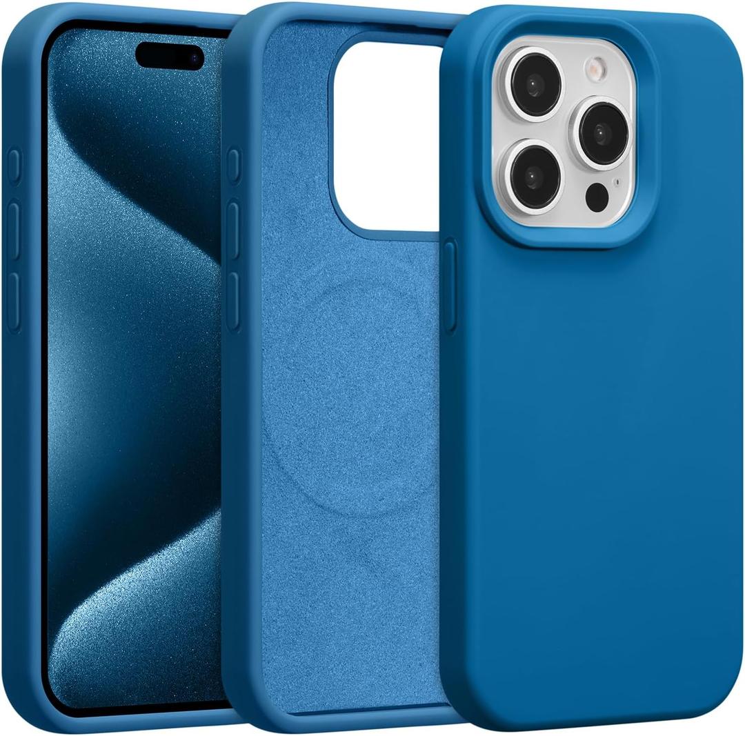 Magnetic for iPhone 15 Pro Case 6.1", Premium Liquid Silicone Case,[Compatible with Magsafe][Soft Anti-Scratch Microfiber Lining],Slim Thin Shockproof Phone Cover-Navy Blue