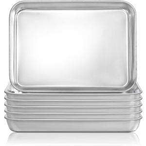 Lyellfe 6 Pack Stainless Steel Plates, Metal Food Tray Plate, 7''L x 5''W Small Baking Sheets for Oven, Food Safe Smooth Polished for Adults, Picky Eaters, Campers, Hand Project
