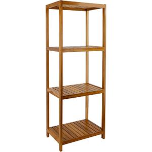 VaeFae Teak Bathroom Shelf, 4-Tier Storage Shelf, Wooden Stand Shelf Organizer for Bathroom, Kitchen, Living Room, Laundry, Garage, 12 x 17.3 x 47.2 inches