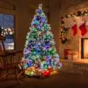 7 FT Pre-Lit Artificial Christmas Tree Hinged with Pine 