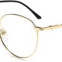 Firmoo Blue Light Blocking Glasses for Computer Reading Retro Metall Round Frame for Women Men, 0.0x