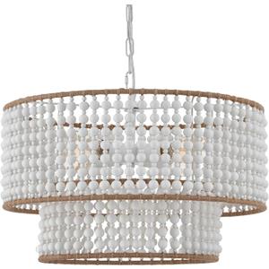 Dia 22 Inch Boho Wood Bead Chandelier Farmhouse, Bohemia Dining Room Light Fixture Over Table, White Bead Pendant Chandelier for Bedroom Kitchen Hallway Entryway Nursery Living Room Foyer