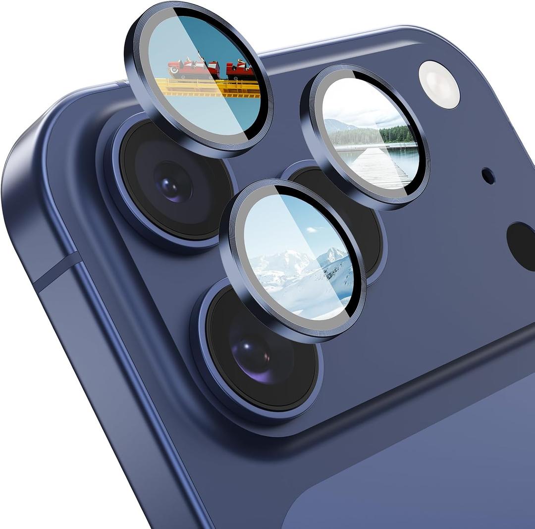 SPARIN Camera Lens Protector for iPhone 17 Pro Max/iPhone 17 Pro - Easy Installation, Individual Ultra-Thin Tempered Glass with Aluminum Metal Circle, Case Friendly, Blue