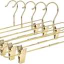 Quality Hangers 10-Pack Pant & Skirt Hanger Set - Gold With Clips - 360-Degree Metal Swivel Hook for Clothes - Anti-Rust Jean Slack & Trouser Hangers