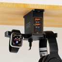 Cozoo Headphone Stand with USB Charger Under Desk Headset Holder Mount 3 USB Charging Station, iWatch Stand Watch Dock Dual Earphone Hanger Hook, PC Accessories Gifts, UL Tested (Black(PD & QC3.0))