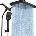High Pressure Rain Shower Head with Handheld Spray Combo Set, Adjustable 12" Rainfall Dual Shower Head, Double & Tandem Shower Head, Waterfall Showerhead Bathroom - Matte Black