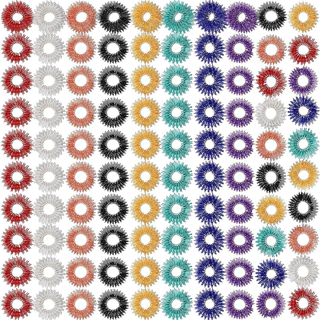 100 Pack Spiky Sensory Finger Rings, Acupressure Spiky Sensory Finger Rings for Adults, Silent Stress Reducer and Massager Fidget Ring for Anxiety for Men, Women(Classic Colors)