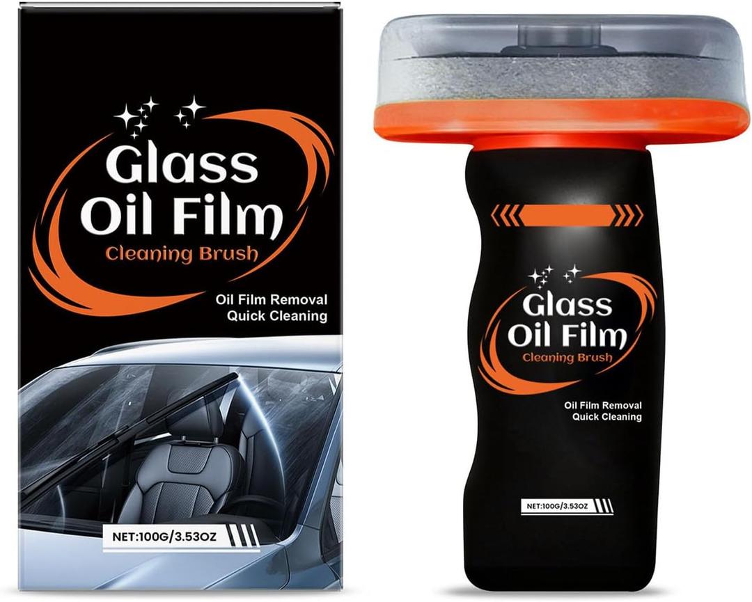Oil Film Cleaning Brush for Car Windshield, 100g Glass Oil Film Remover with Reusable Cleaning Board, Removes Smudges & Water Spots, Anti-Fog for Safe Driving & Rainproof Prep