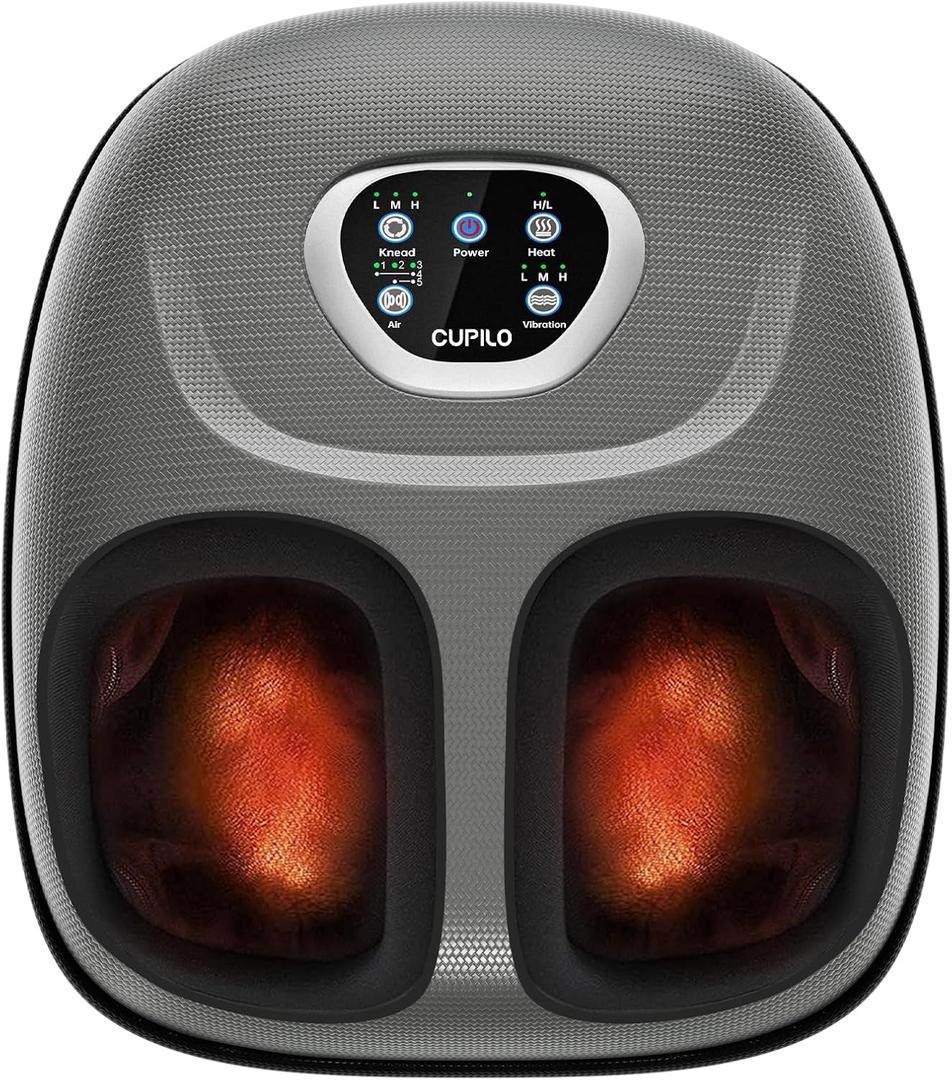 CuPiLo Foot Massager with Heat, FSA Eligible HSA Shiatsu Foot Massager Machine for Plantar Fasciitis, Adjustable Vibration & Pressure for Neuropathy Pain, Women Men Gifts, Fits Up to 12"(Gray)