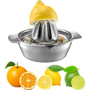 Lemon Orange Squeezer, Manual Juicer Stainless Steel Citrus Juicer Hand Press Lemon Squeezer with Bowl Juicer Strainer