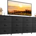WLIVE 75.5'' Black Dresser for Bedroom, TV Stand for 85, 80, 75, 65 Inch TV, 12 Drawer Long Fabric Dresser with Wood Top, Wide Entertainment Center Storage Chest for Living Room, Closet
