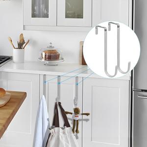 Over The Door Hooks - 4 Pack Upgraded Long Door Hangers Hooks with Rubber Prevent Scratches Heavy Duty Organizer Hooks for Hanging Clothes, Towels, Hats, Coats, Bags Sliver (Long - 4 Pack)