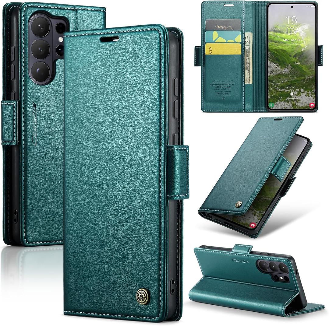 Wallet Case for Samsung Galaxy S26 Ultra, PU Leather Magnetic Flip Case with RFID Blocking Card Holder for Women Men, Shockproof Durable Protective Phone Cover for Galaxy S26 Ultra (Green)