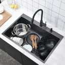 33x22x9 Drop In Kitchen Sink Black, Top mount SUS304 Stainless Steel Gunmetal Black Sink 18 Gauge Single Bowl, Handmade Commercial Modern Workstation Prep Kitchen Sinks