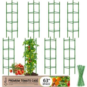 Riare 8 Pack 5.2 FT Tomato Cages for Garden- 63inches Heavy Duty Tomato Stakes and Supports, Adjustable Tall Tomato Plant Support Trellis for Pots, Raised Garden Bed, Climbing Vegetables Plants