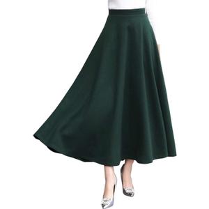 CHARTOU Women's Stretchy High Waist Woolen Flared A Line Swing Maxi Long Skirt (Medium)