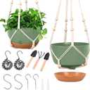 Hanging Planters for Indoor Plants, 2 Pack 10 Inch Self Watering Hanging Pots for Plants with Drainage Holes, Indoor Outdoor Hanging Flower Pots for Home Garden Ceiling Decor (Green)
