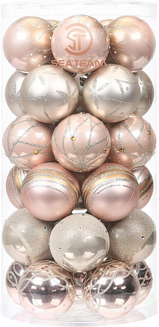Sea Team 60mm/2.36" Set of Colorful Painted Sparkling Ornaments and Hanging Balls for Christmas Tree - 30pcs (Rose Gold)