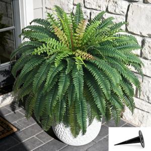 48in 96 Leaves Large Fake Ferns, 1Pcs Outdoor Faux Plants UV Resistant Artificial Plants Outdoor, Realistic Artificial Ferns for Outdoors Planter, Boston Fern for Porch Home Garden Patio Hanging Decor