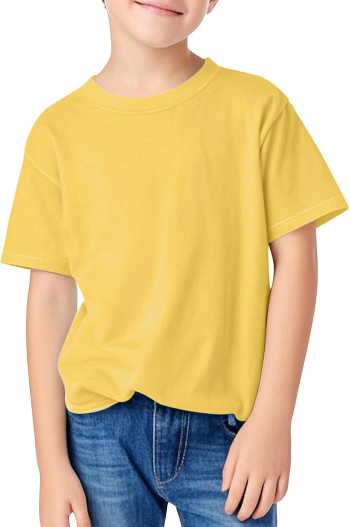 Boys Summer T Shirt Crew Neck Short Sleeve Solid Tees Comfortable Stylish Basic Tops Kids 5-14 Years