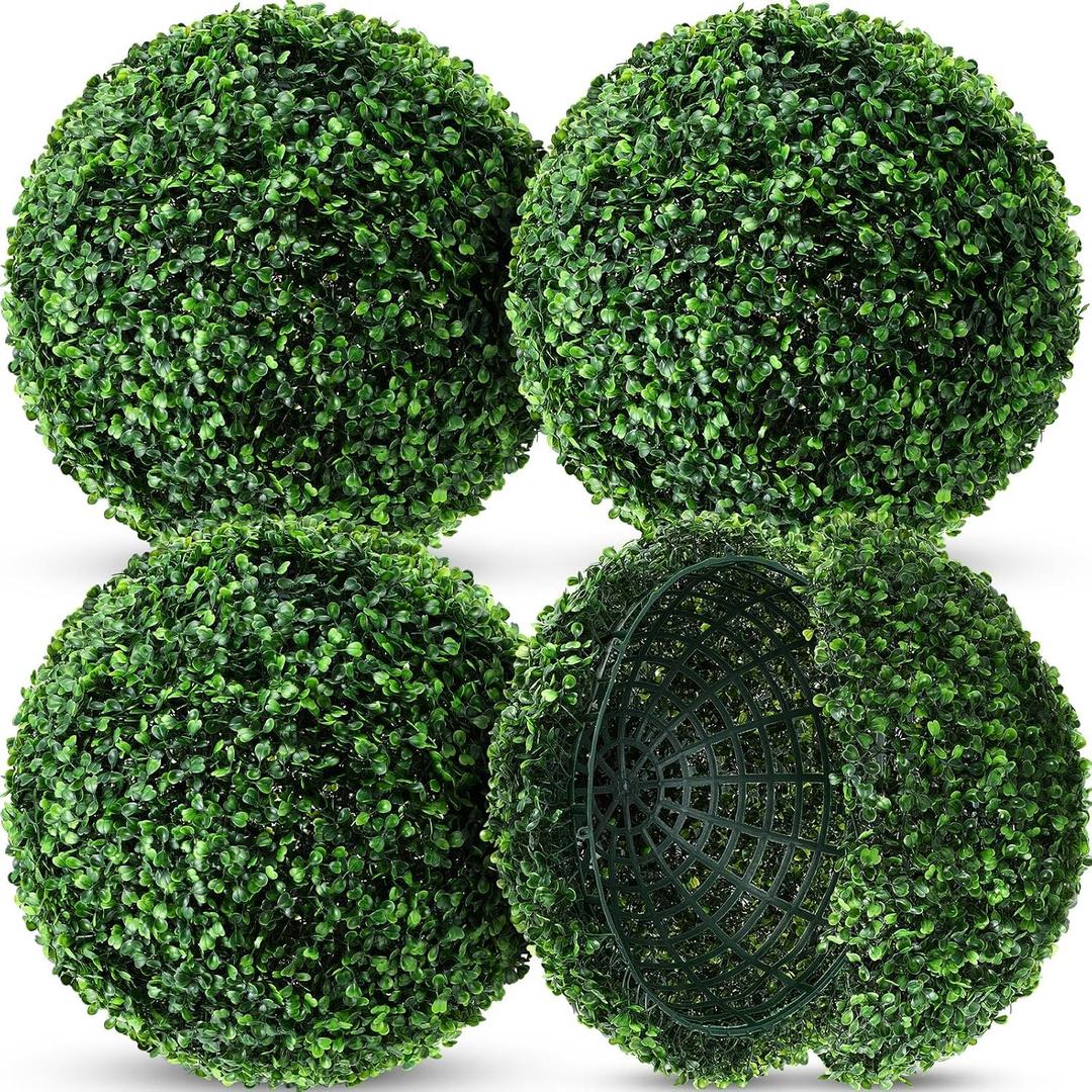 Hotop 4 Pcs 19 Inch Artificial Plant Topiary Ball 4 Layers Garden Spheres Boxwood Balls Artificial Topiaries Spheres Decorative Plants for Backyard, Balcony, Garden, Indoor Outdoor Decor(Green)