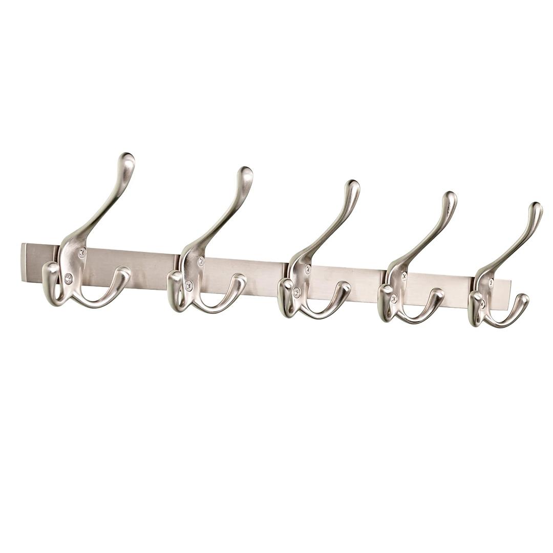 Modern Zinc Alloy Wall Mounted Coat Rack - Multi-Purpose Wall Hook Organizer with 5 Hooks, Rustproof Metal Hooks for Hallway, Bathroom, Bedroom (Silver Nickel, 1 Item-5 Hooks)