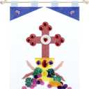 Oudain First Communion Banner Kits 9 x 12 Inches Felt Holy Communion Banner Kits Cross First Communion Decorations Gifts Sunday DIY Arts Catholic Crafts Kit Religious Church Pew Hanging Decor (Blue)