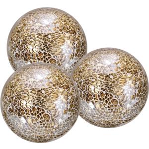 uxcell 4" Decorative Balls, 3 Pcs Mosaic Glass Balls, Decorative Table Sphere Orbs, Centerpiece Balls for Decorating Bowls Vase Tables Wedding Party, Gold