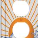 Decorative Outlet Covers Mid Century Sun Japanese Kanagawa Waves Sea 1 Gang Duplex Light Switch Cover Plate Electrical Switch plate Covers Wall Plates Receptacle Cover for Bathroom Bedroom Decor