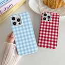 Skyseaco for iPhone 13 Pro Max Case Cute Aesthetic Gingham Phone Case Soft Slim TPU Shockproof Phone Cover for Women Girls - Blue