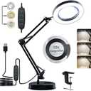 10X Magnifying Glass with Light and Stand, 3 Color Modes Dimmable with 2-in-1 Magnifying Lamp, Adjustable Led Magnifying Glass with Stand for Close Work,Craft Repair,Hobby,Painting