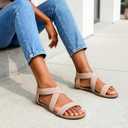 DREAM PAIRS Women's Elastic Ankle Strap Flat Sandals Summer Dressy Shoes Cute Strappy Gladiator Sandals (Beige, 11)