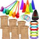 Sumind 40 Pcs Carnival Outdoor Games, 6 Pack 25x40 Burlap Potato Sack Race Bags for Kids Adults, Egg Spoon 3 Legged Race Bands Ring Toss Cones for Field Day Family Reunion Lawn Easter Games