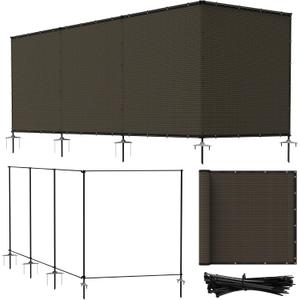 Bynbbur 5'x24' Outdoor Privacy Screen Freestanding with Iron Poles and Stakes, Temporary Dog Fencing, Backyard Divider, Metal Garden Fence for Pool Patio Barrier Border, Brown