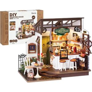 Rolife Coffee Shop Miniature Dollhouse Kit with LED Lights - DIY Crafts for Adults, Birthday Gifts and Hobbies