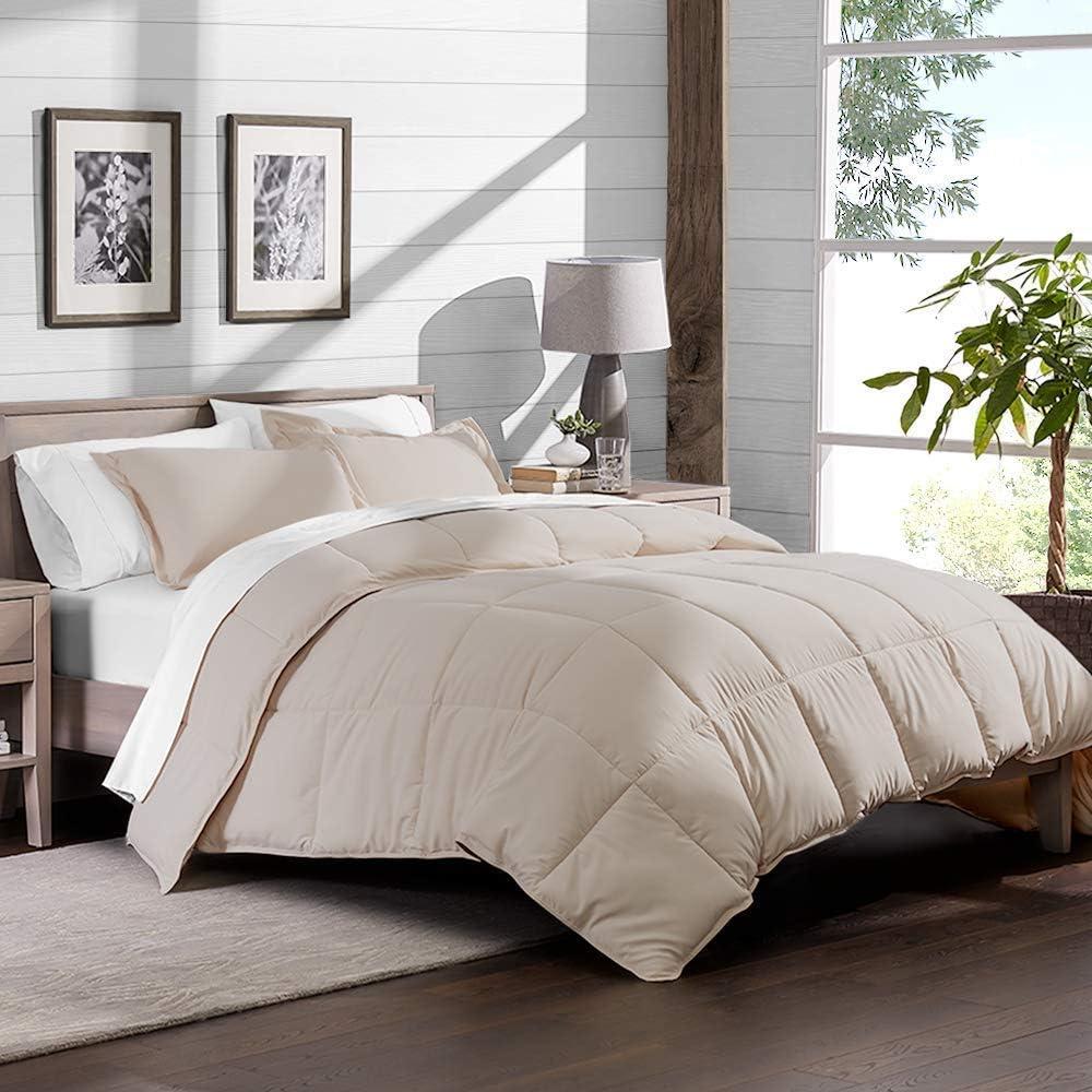H&H Decor Luxurious & Super Soft 1 Piece Comforter 300 GSM & 4 Pcs Sheet Set 100% Egyptian Cotton 1000 Thread Count Pattern Solid (Queen, Sand,Solid)