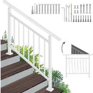 Adjustable Handrails for Outdoor Steps White Metal Stair Railing with Installation Kit, Outdoor Handrail Fits 1 to 4 Steps or Horizontal Use, Wrought Iron Hand Rails for Porch, Deck