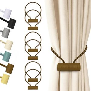 Hion Magnetic Curtain Tiebacks Dark Brown 6 Pack, Curtain Tiebacks Buckles Holdbacks Holders Hooks Clip for Home Bedroom Office Decorative Thick or Thin Curtain