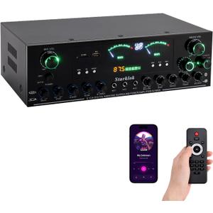 3000W Peak 5.1-Channel Home Audio Power Amplifier HiFi Stereo Amplifier with Subwoofer, 3 Microphone Inputs, USB/SD Card Reader, Remote Control for Karaoke & Home Theater