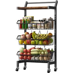 DGSANDGO 4-Tier Slim Rolling Storage Cart, Narrow Kitchen Cart with Lockable Wheels & Water-Resistant Wooden Tabletop, Small Space Utility Cart for Kitchen/Bathroom/Living Room/Laundry Room