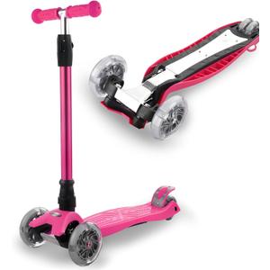 3 Wheel Scooter for Kids Ages 6-12,Kids Scooter with Light Up Wheels, Sturdy Deck Design, and 4 Height Adjustable Suitable for Kid Ages 3-12 (Rose Pink)