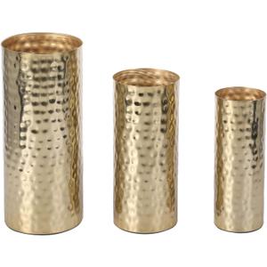 MyGift Tall Modern Brass Tone Hammered Metal Cylinder Flower Vases, Decorative Centerpiece Vases Set of 3 (Large, Medium, Small Sizes)
