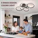 Modern Ceiling Light, 6 Rings Black Dimmable Flush Mount Ceiling Light with Remote, Acrylic Close to Ceiling Lighting Fixture for Living Room Dining Room Bedroom Kitchen (Black, 6 Heads)