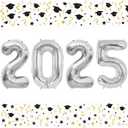 2 x Smlpuame 40 Inch 2025 Balloons Silver, Large Foil Number Balloons for Happy New Years Festival Celebration Party Supplies Class of 2025 Graduation Decorations