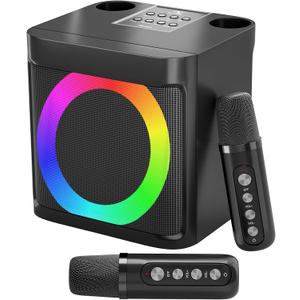 Karaoke Machine for Kids Adults - Portable Bluetooth Speaker with 2 Wireless Microphones, Singing Machine for Home Party, Birthday Gifts for Girls Boys Ages 4, 5, 6, 7, 8, 9, 10, 11, 12+ Years Old (Black-Lights)