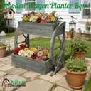 NestNature Wooden Wagon Planter Box|Rustic Planter Use On Indoor&Outdoor, Medium-2Tier